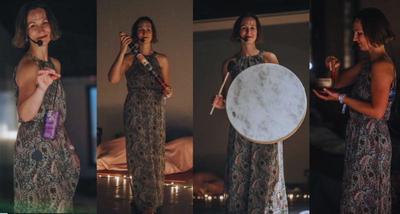 Koncert Muzyki Relaksacyjnej w chustach do jogi.