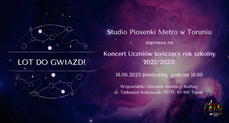"Lot do gwiazd" Koncert Uczniów Studio Piosenki Metro w Toruniu